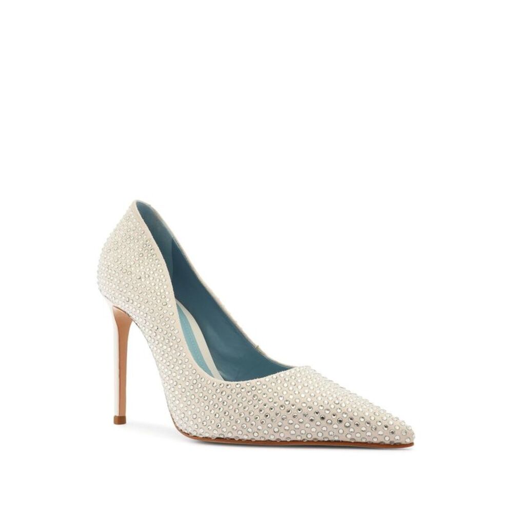 SCHUTZ Womens White Rhinestone Lou Pointed Toe Stiletto Slip On Pumps Shoes 7 B